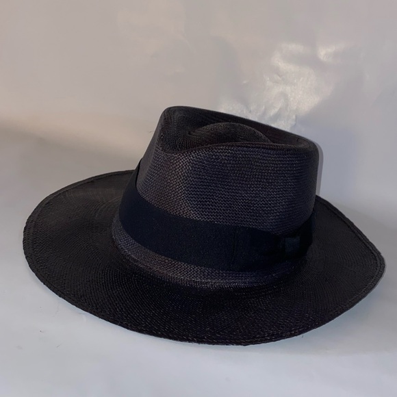 MODERN MONARCHIE Black Straw Fedora Short Brim - Picture 7 of 13